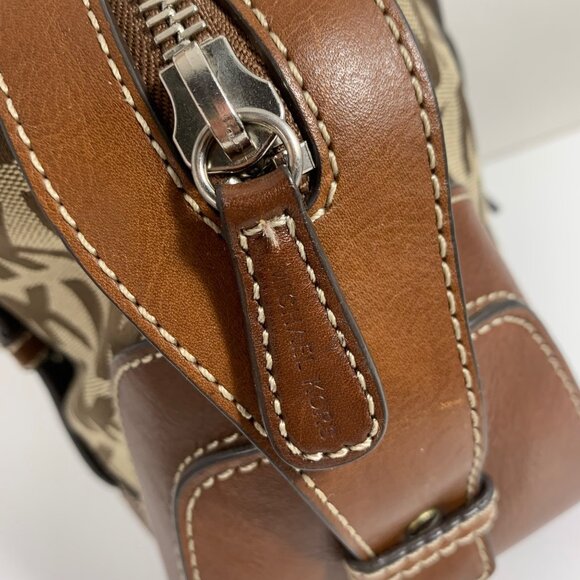 MICHAEL KORS Brookville MK Print Jacquard Leather Bowling Satchel Buckle Strap - Picture 5 of 13